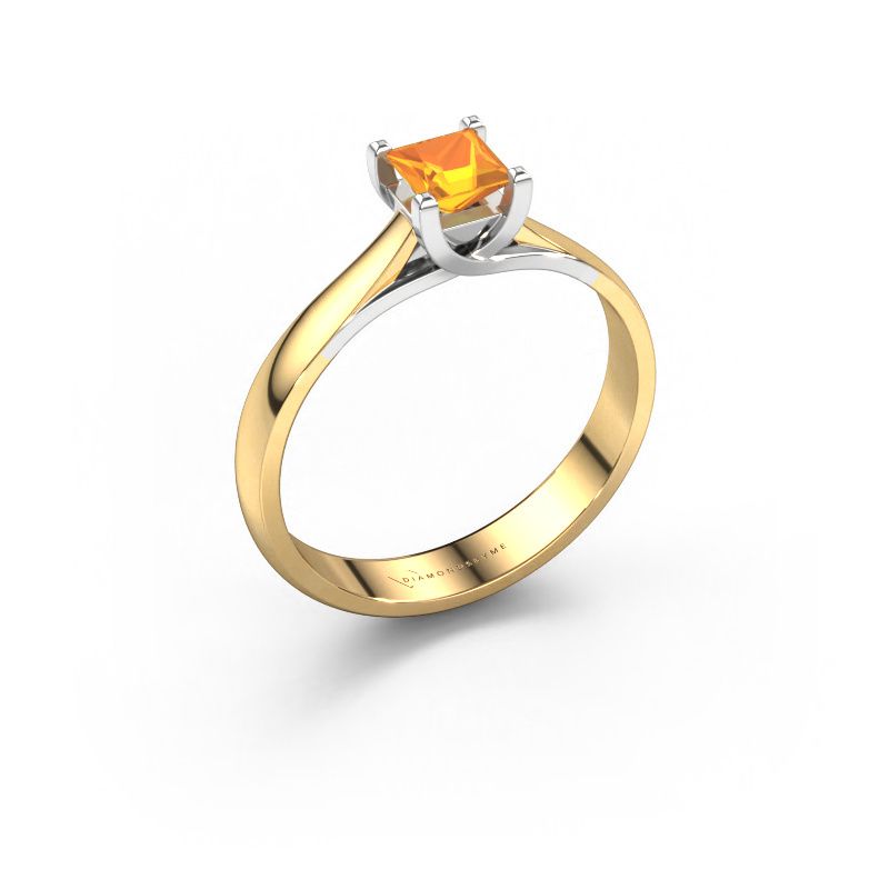 Aanzoeksring Mia Square 585 goud citrien 4 mm