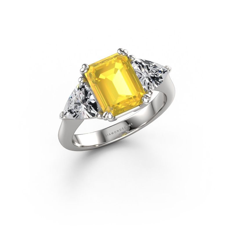 Verlovingsring Paula 950 platina gele saffier 9x7 mm