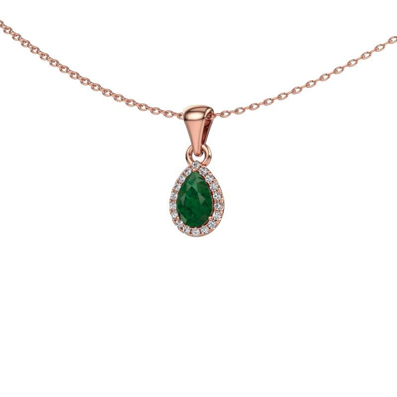 Image of Necklace seline per<br/>585 rose gold<br/>Emerald 6x4 mm