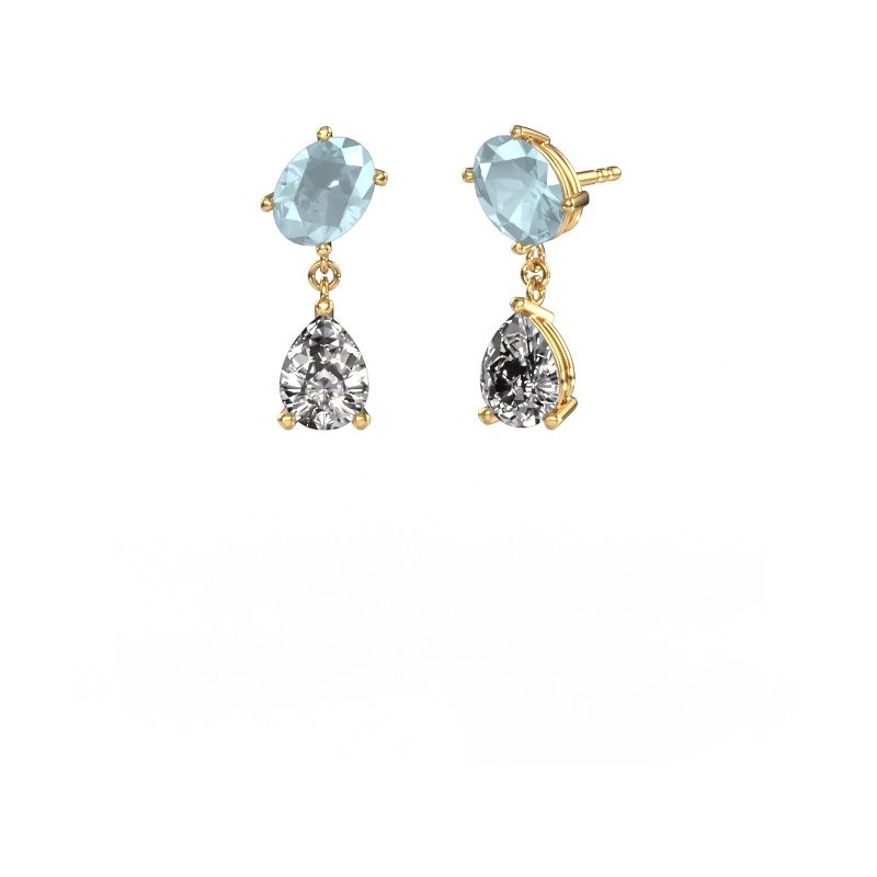 Boucles d'oreilles Toi et Moi OVL-PER 585 or jaune aigue-marine 8x6 mm