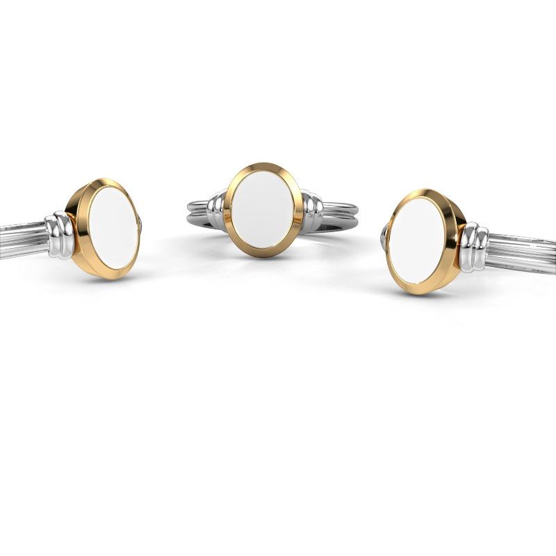 Afbeelding van Zegelring brenda 1<br/>585 witgoud<br/>witte emaille 10x8 mm