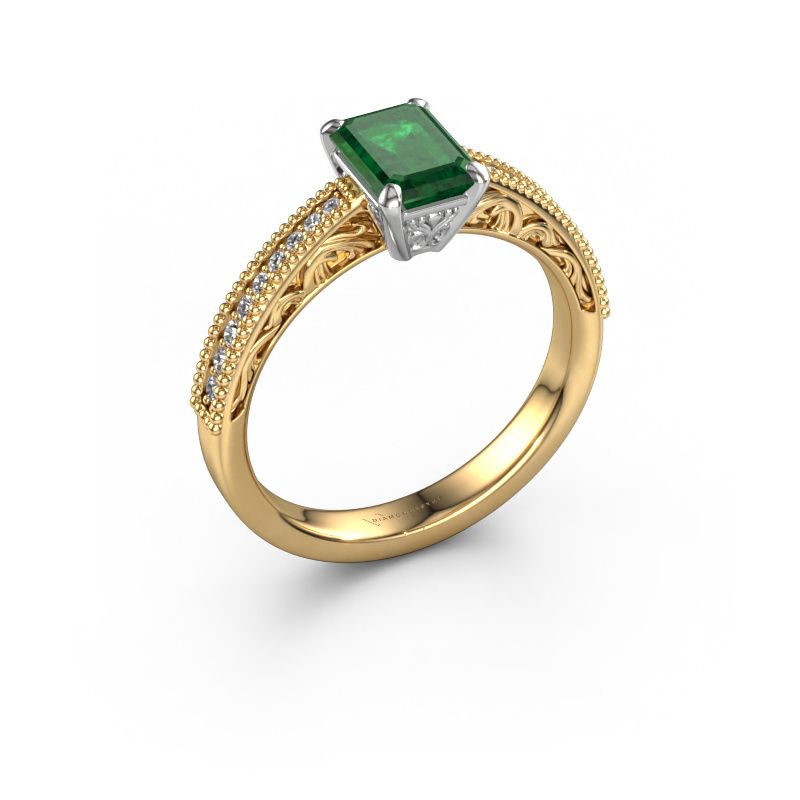 Bague de fiançailles Shonta EME 585 or jaune emeraude 7x5 mm