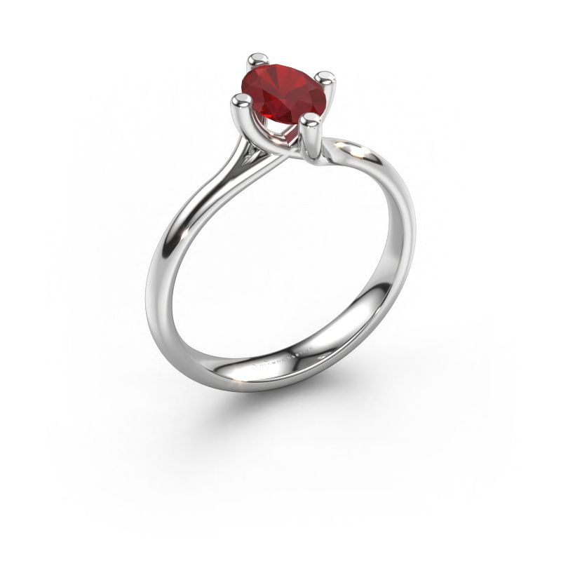Verlovingsring Dewi Oval 585 witgoud robijn 7x5 mm