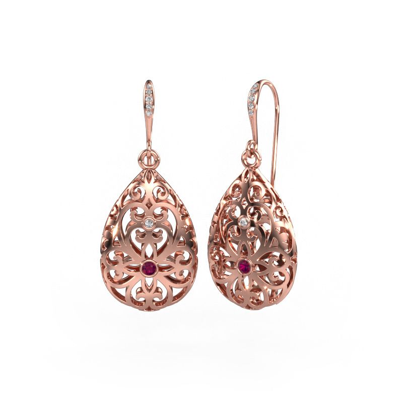 Drop earrings Idalia 2 585 rose gold rhodolite 2 mm