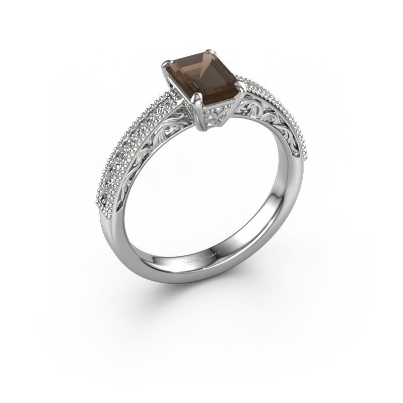 Verlovingsring Shonta EME 950 platina rookkwarts 7x5 mm