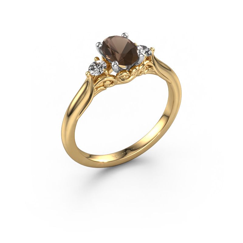 Engagement ring Laurian OVL 585 gold smokey quartz 7x5 mm