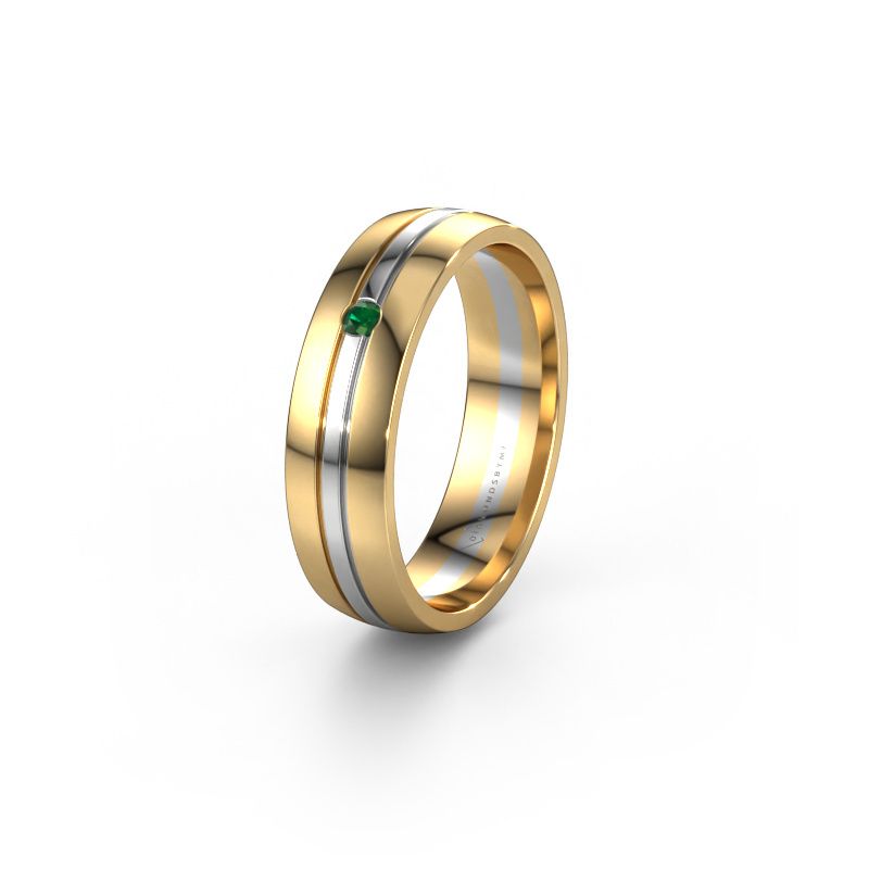 Trouwring WH0420L25X 585 goud smaragd ±5x1.5 mm