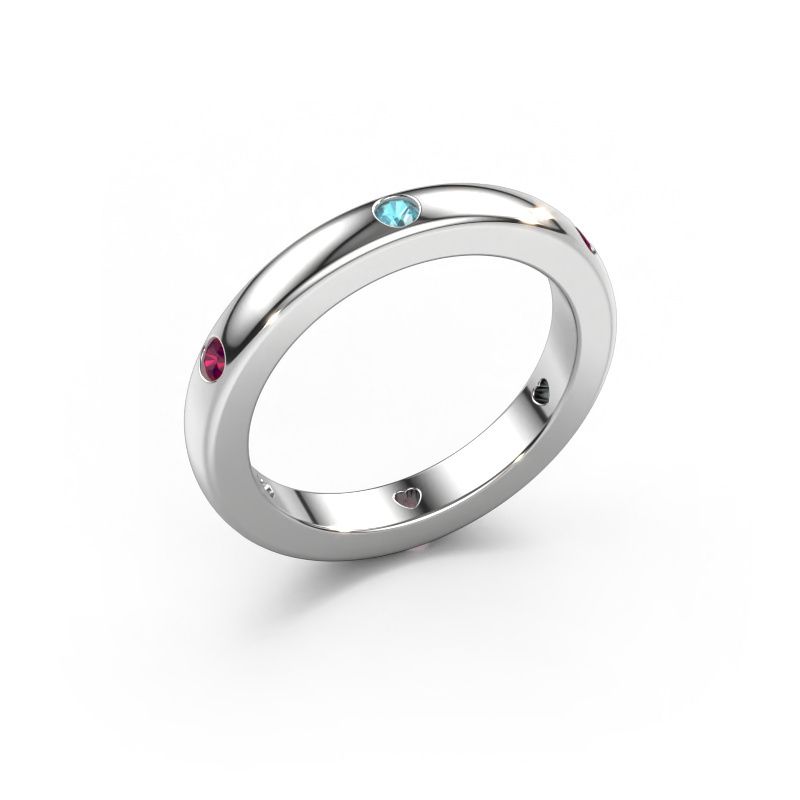 Aanschuifring Charla 585 witgoud blauw topaas 2 mm