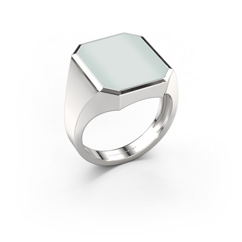 Zegelring Lars 5 light 585 witgoud groene lagensteen 16x13 mm