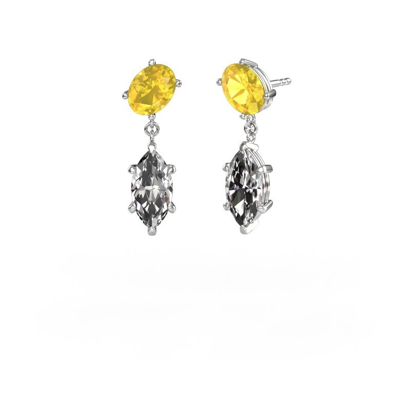 Drop earrings Toi et Moi OVL-MRQ 585 white gold yellow sapphire 8x6 mm