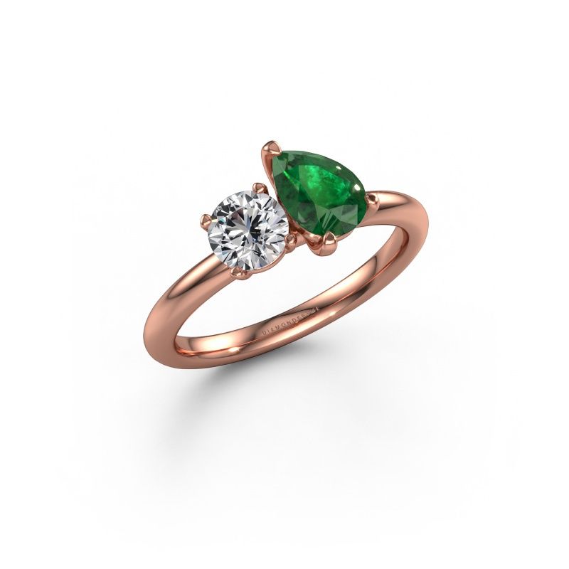 Bague de fiançailles Toi et Moi PER-RND 585 or rose emeraude 7x5 mm