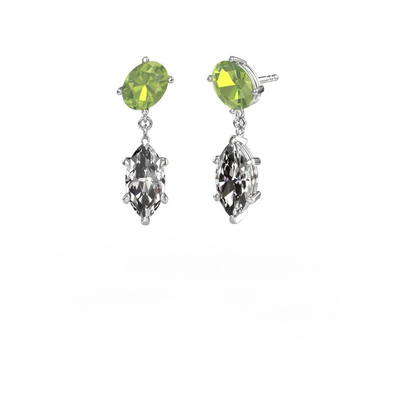 Pendants d'oreilles Toi et Moi OVL-MRQ 585 or blanc péridot 8x6 mm