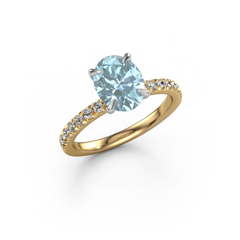 Engagement ring Crystal OVL 2 585 gold blue lab grown diamond 9x7 mm