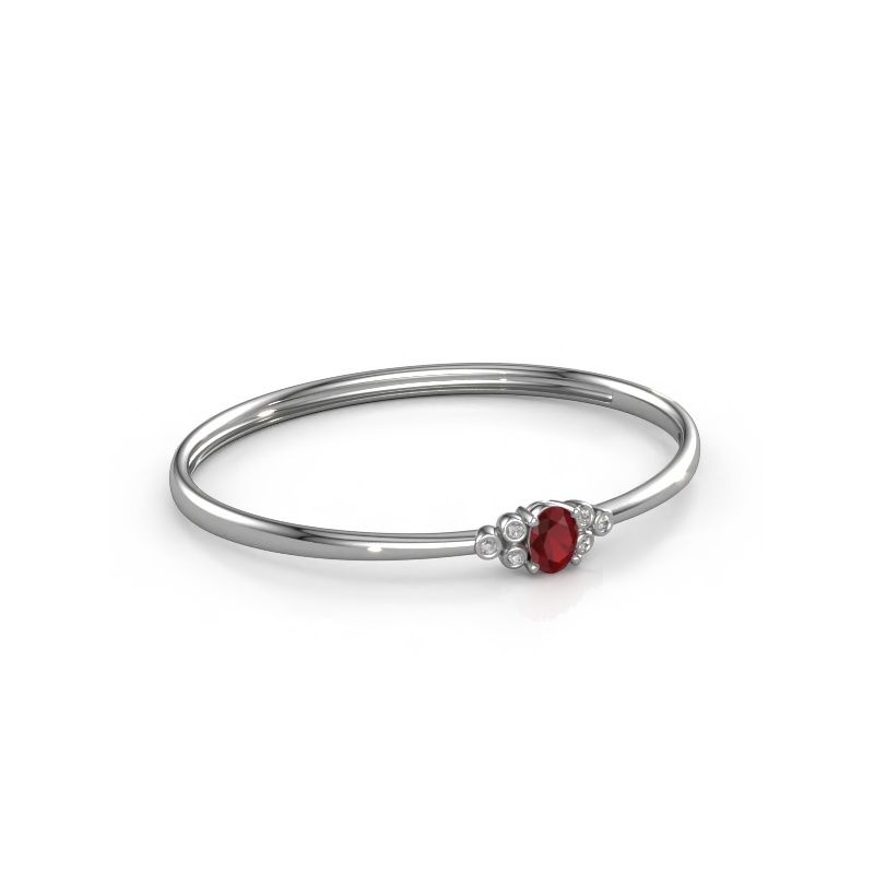 Slavenarmband Lucy 585 witgoud robijn 8x6 mm