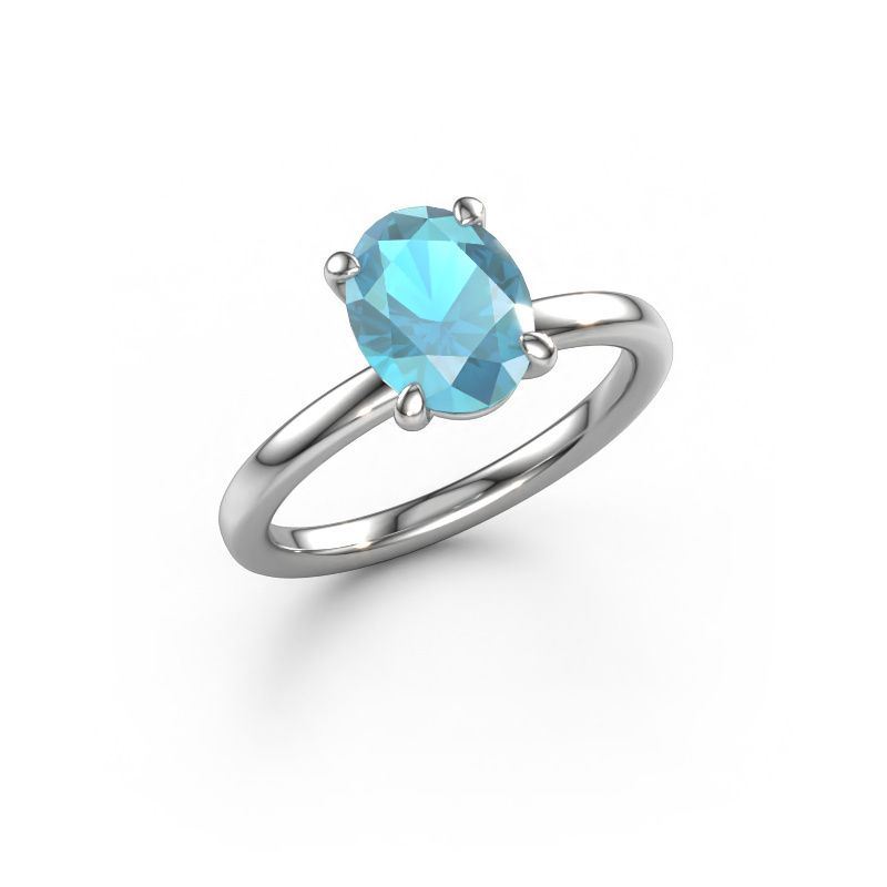 Bague de fiançailles Simone OVL 1 585 or blanc topaze bleue 9x7 mm