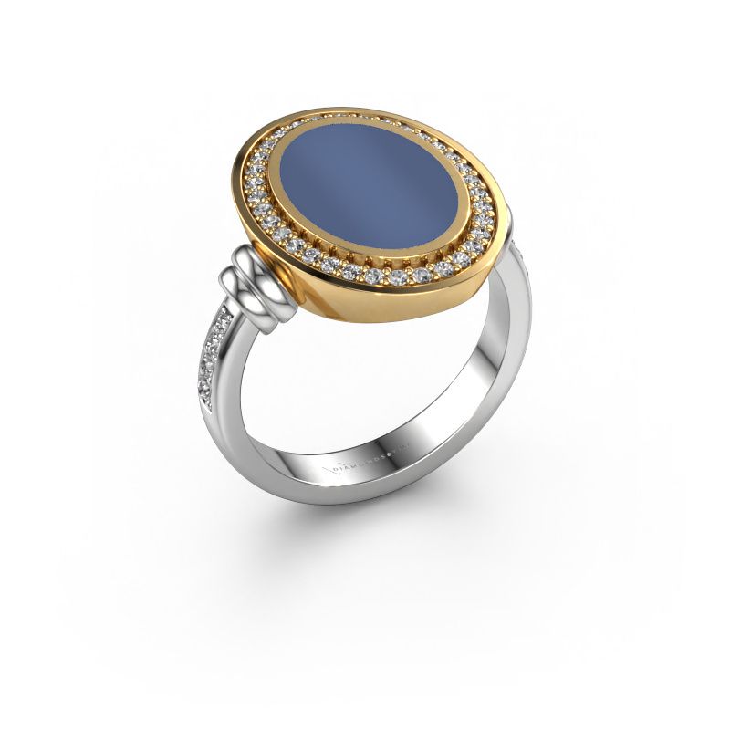 Herrenring Servie 3 585 Weißgold Blau Lagenstein 14x10 mm