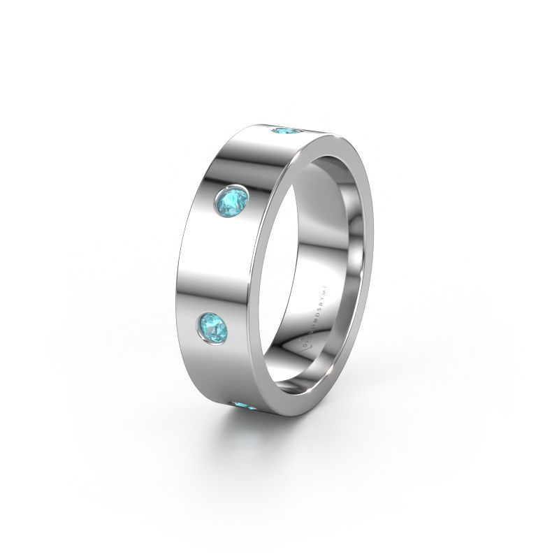 Trouwring WH0105L16BP 950 platina blauw topaas 2.4 mm ±6x2 mm