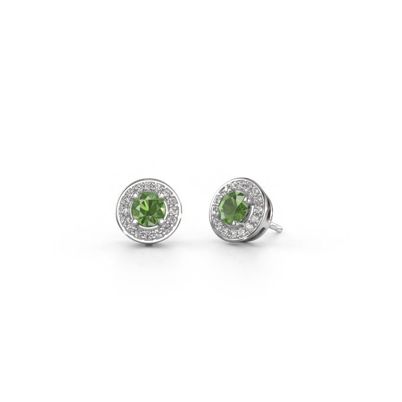 Clous d'oreilles Agaat 585 or blanc vert tourmaline 5 mm