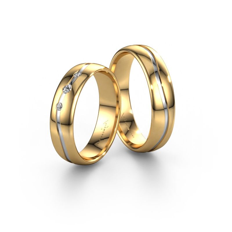 Trauringe set WH0907LM35XP ±5x1.5 mm 14 Karat Gold Diamant 0.03 crt