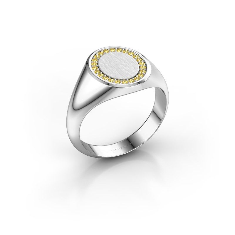 Image of Signet ring rosy oval 2<br/>950 platinum<br/>Yellow sapphire 1.2 mm