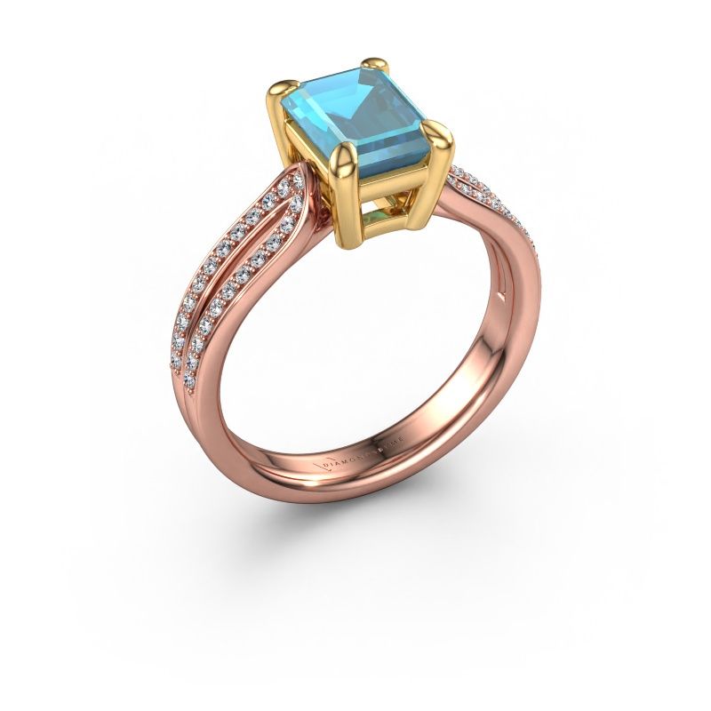 Verlovingsring Antonia eme 2 585 rosé goud blauw topaas 8x6 mm