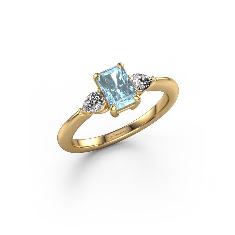 Engagement ring Chanou RAD 585 gold blue lab grown diamond 6.5x4.5 mm