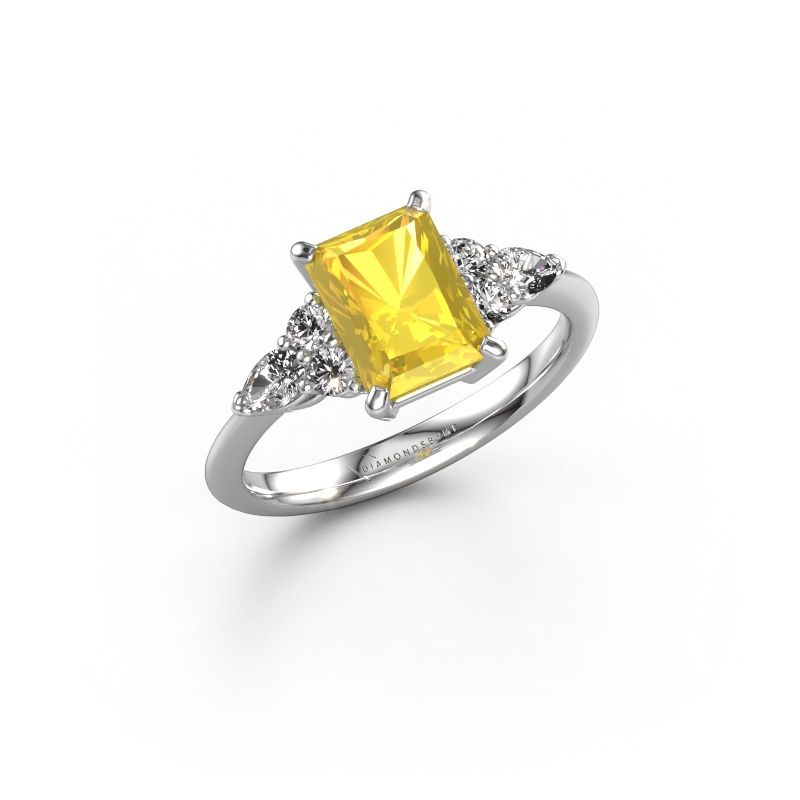 Engagement ring Melani RAD 950 platinum yellow sapphire 8x6 mm