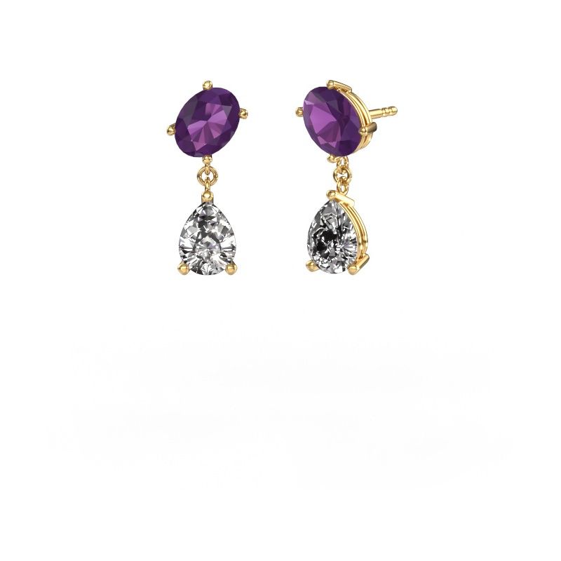 Boucles d'oreilles Toi et Moi OVL-PER 585 or jaune améthyste 8x6 mm