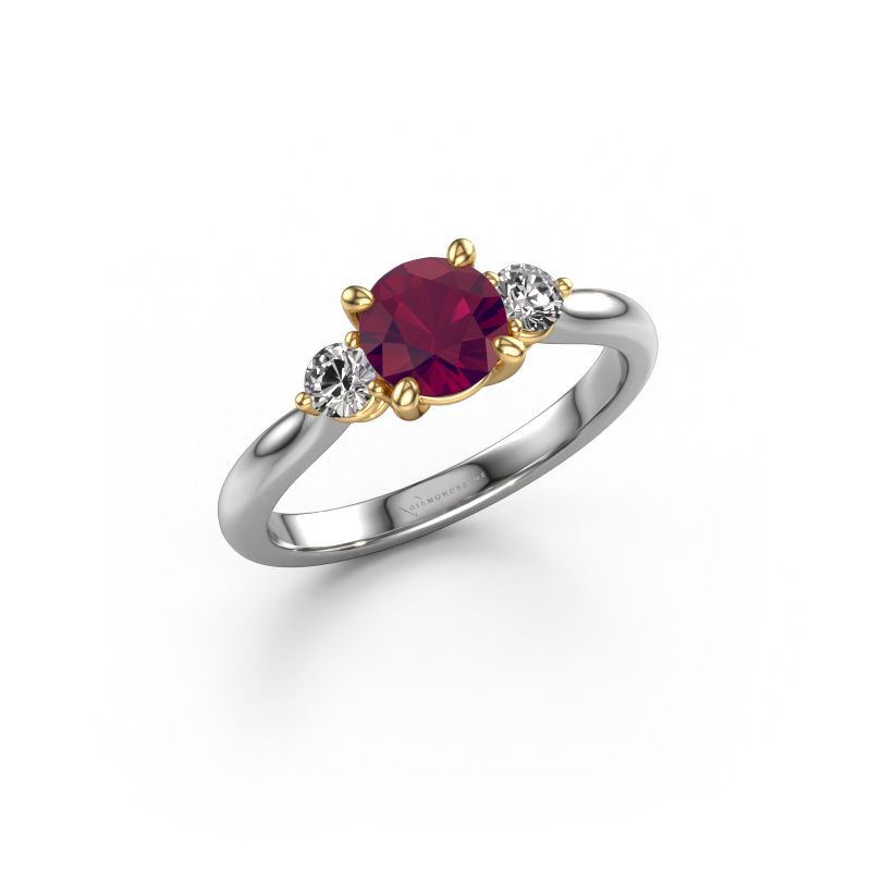 Bague de fiançailles Lieselot RND 585 or blanc rhodolite 6.5 mm