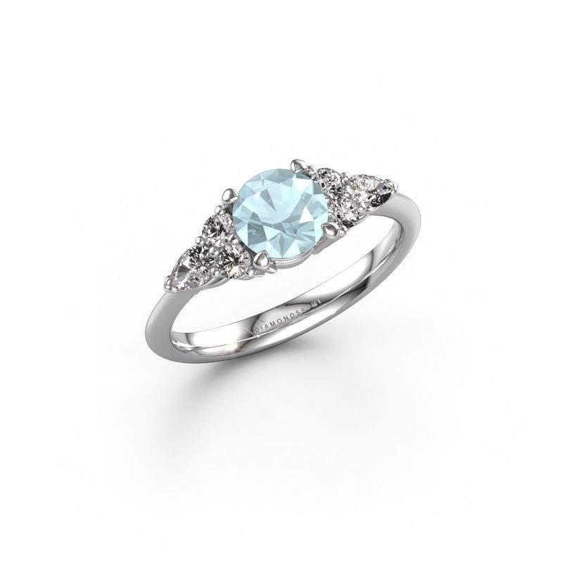 Verlovingsring Melani RND 585 witgoud aquamarijn 6 mm