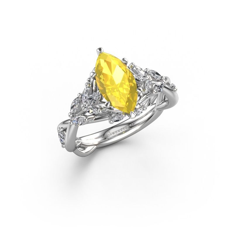 Engagement ring Samantha MRQ 585 white gold yellow sapphire 11x5.5 mm
