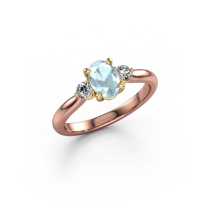 Bague de fiançailles Lieselot OVL 585 or rose aigue-marine 7x5 mm