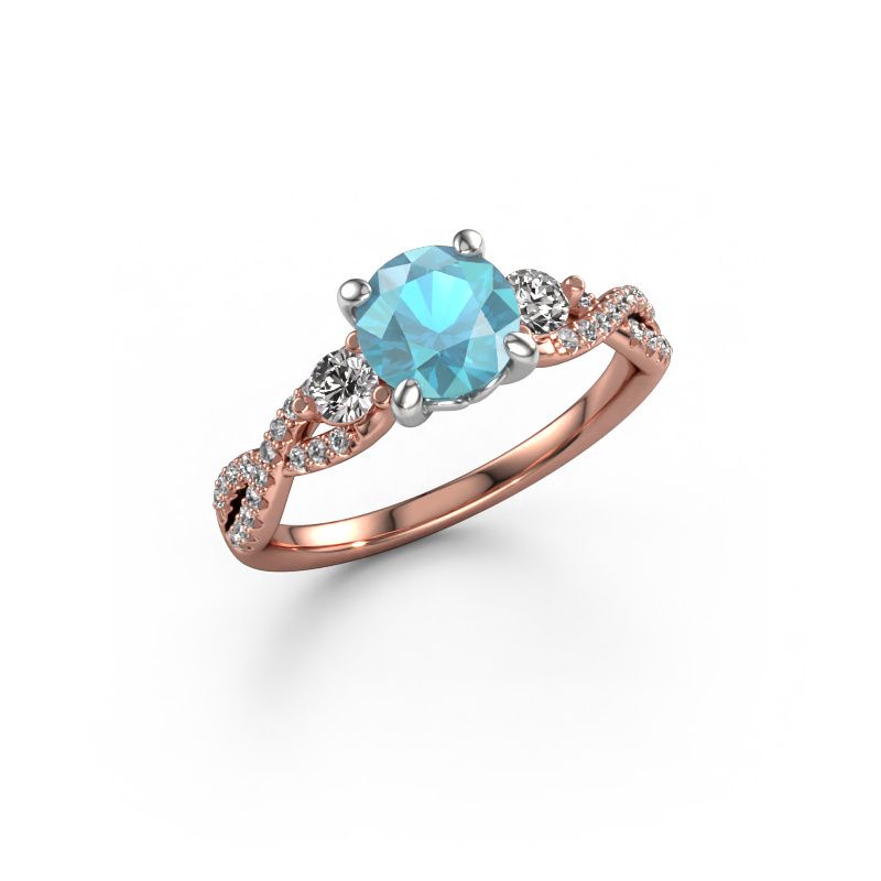 Engagement ring Marilou RND 585 rose gold blue topaz 6.5 mm
