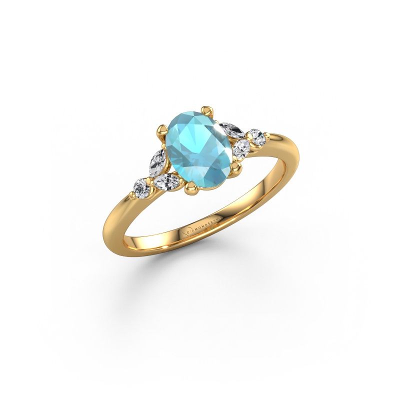 Bague de fiançailles Megan OVL 585 or jaune topaze bleue 7,5x5,5 mm