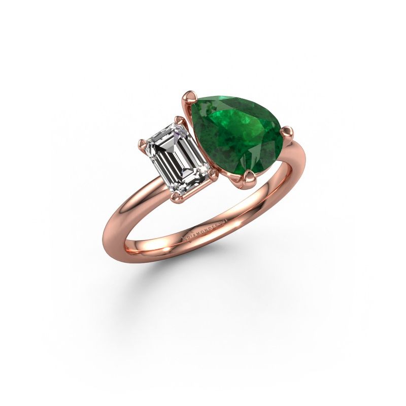 Verlovingsring Toi et Moi PER-EME 585 rosé goud smaragd 9x7 mm