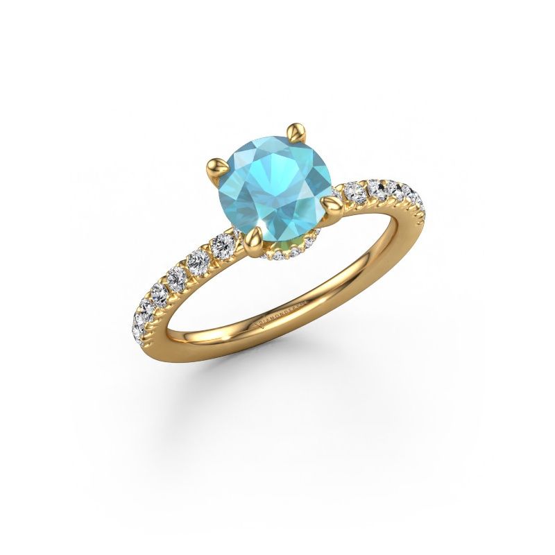 Engagement ring Crystal rnd 4 EXPRESS 585 gold blue topaz 7 mm