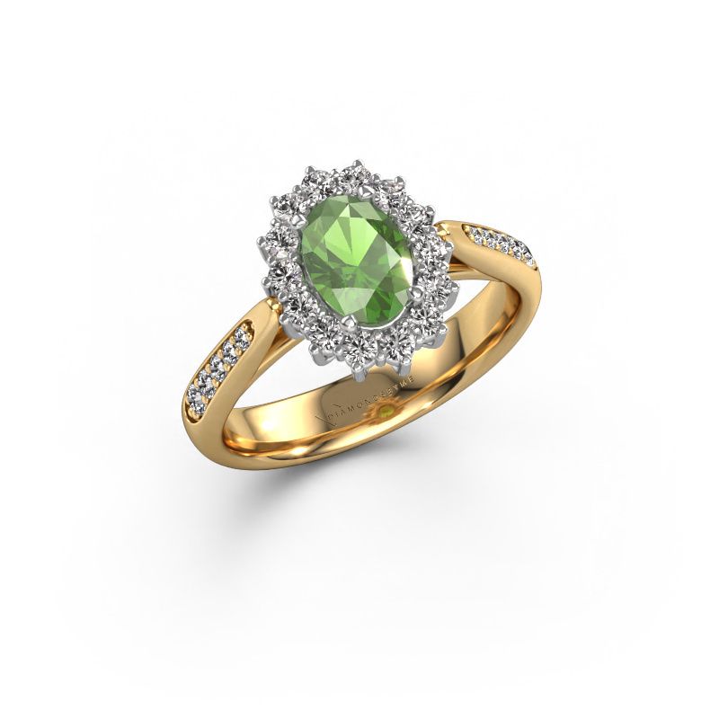 Bague de fiançailles Margien 2 585 or jaune vert tourmaline 7x5 mm