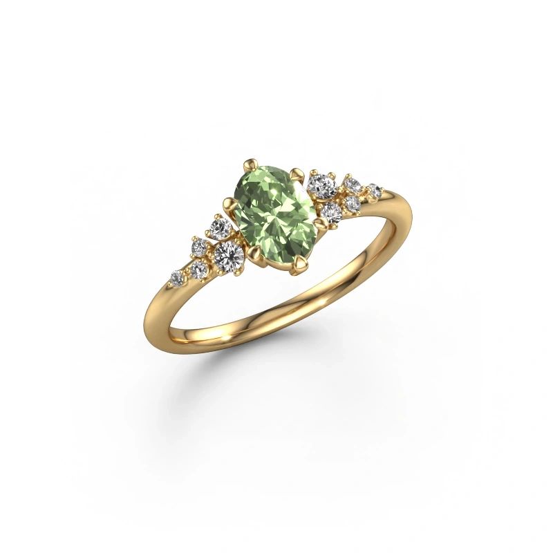 Ring Royce OVL 585 gold green lab grown diamond 7x5 mm