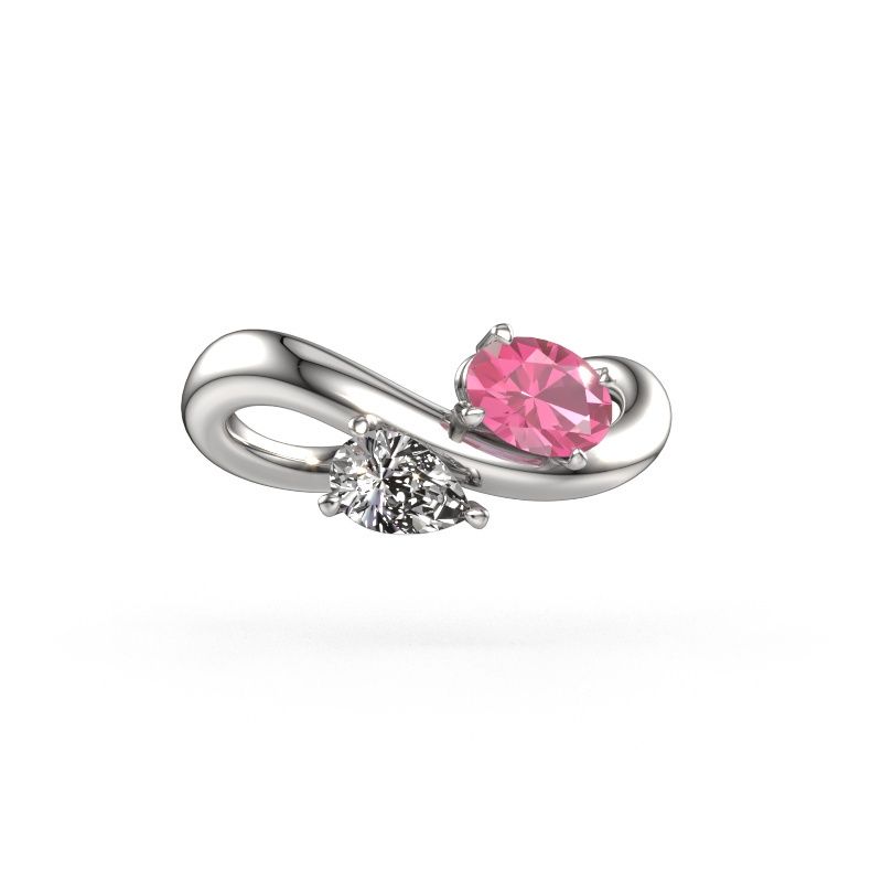 Bague de fiançailles Chloe OVL-PER 585 or blanc saphir rose 6.5x4.5 mm