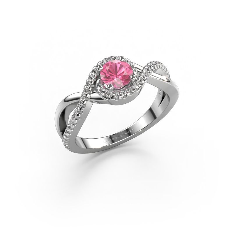 Verlovingsring Melody 585 witgoud roze saffier 5 mm