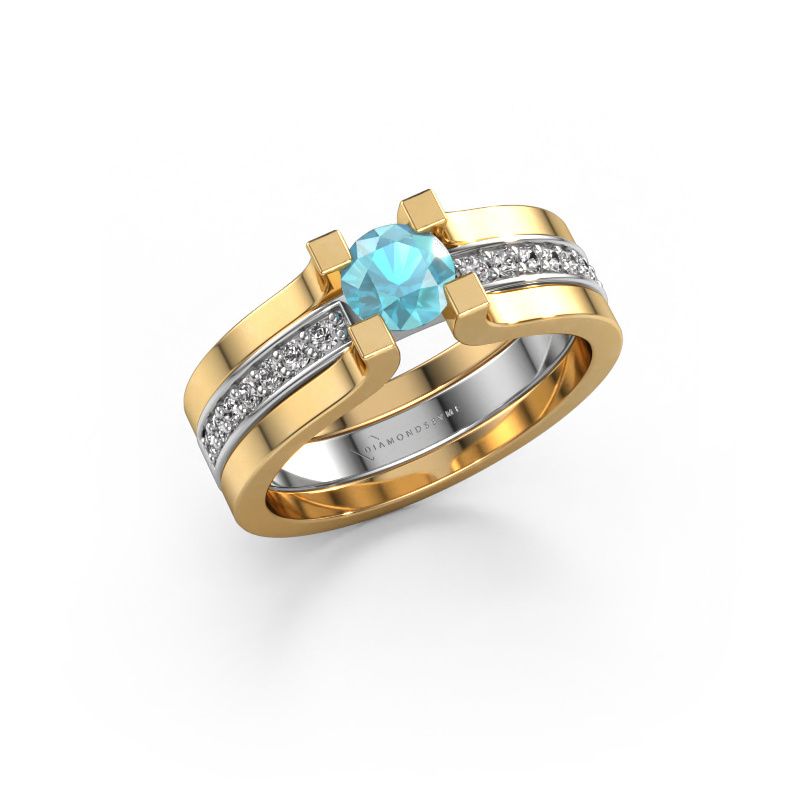 Verlovingsring Myrthe 585 witgoud blauw topaas 5 mm