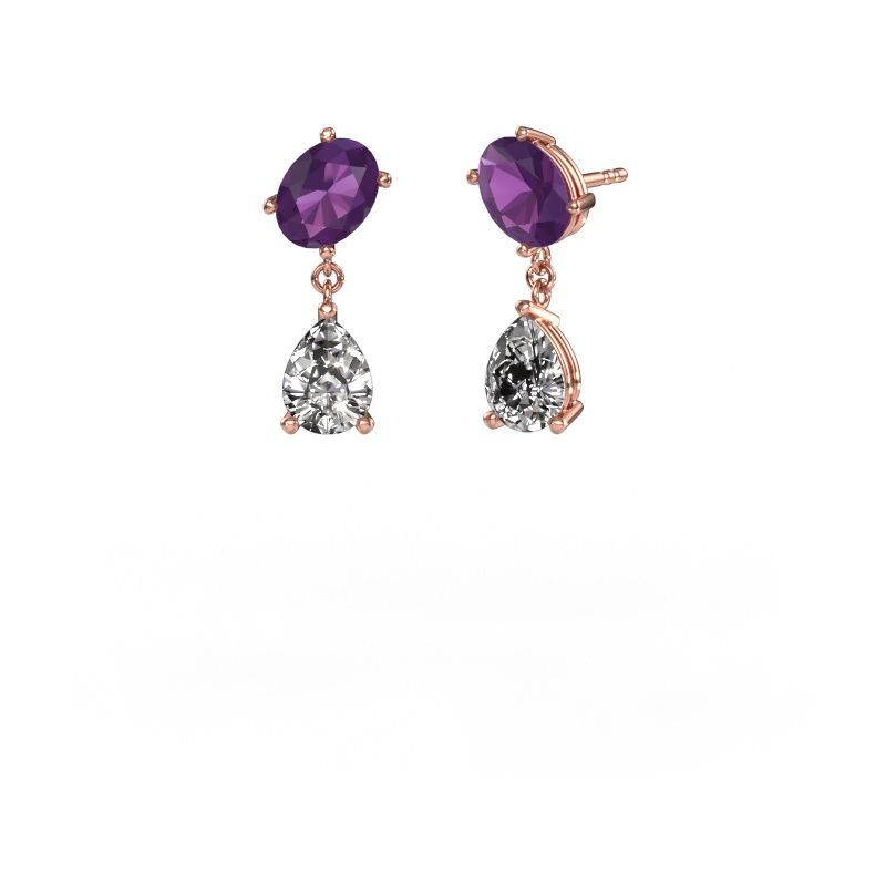 Boucles d'oreilles Toi et Moi OVL-PER 585 or rose améthyste 8x6 mm