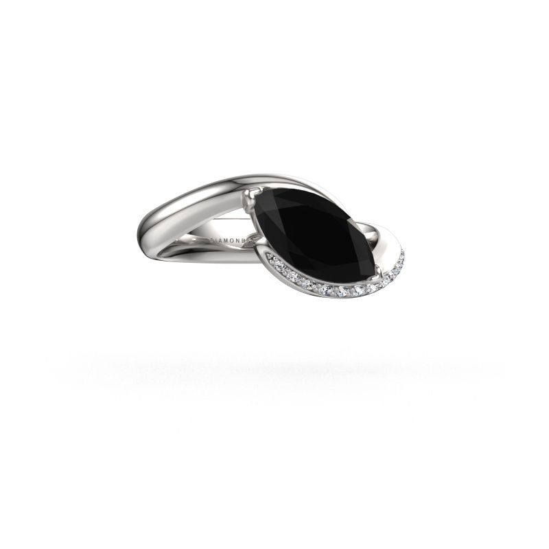 Engagement ring Aida MRQ side 585 white gold black diamond 1.608 crt
