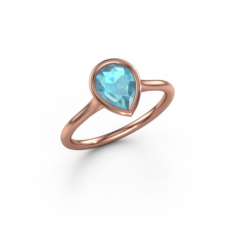 Verlovingsring Lavon Per 585 rosé goud blauw topaas 8x6 mm