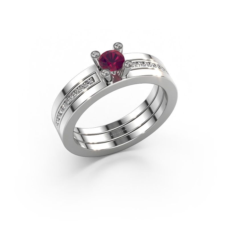 Verlovingsring Alisha 585 witgoud rhodoliet 4 mm