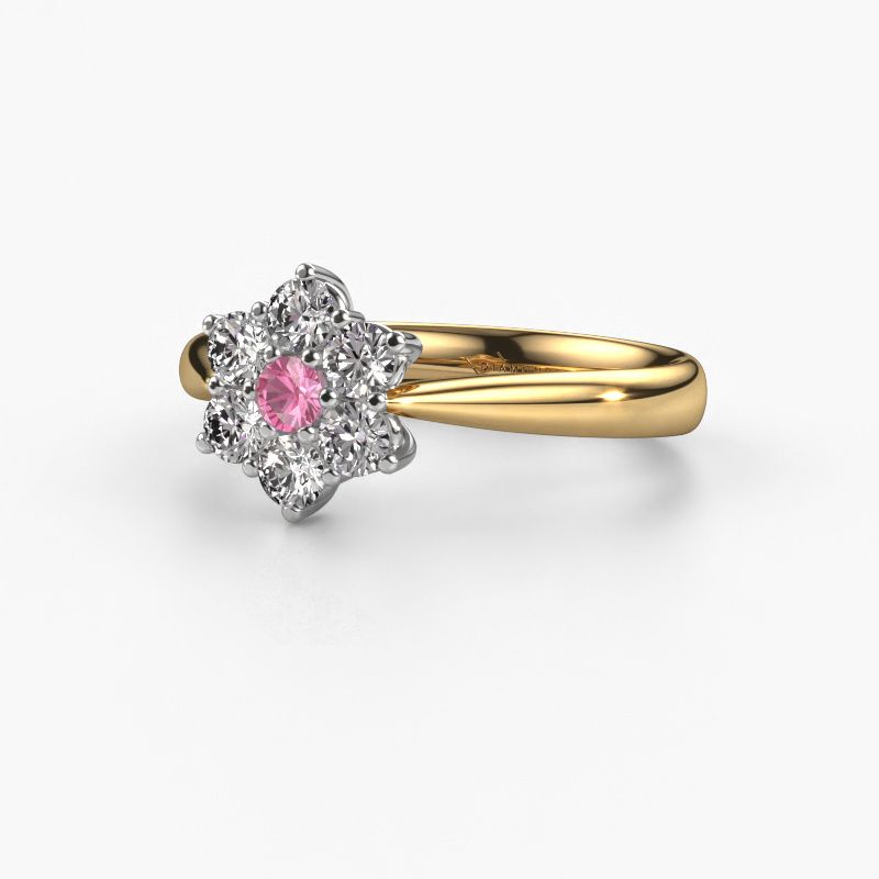 Gold cluster promise ring Chantal 1 with pink sapphire 2.7 mm