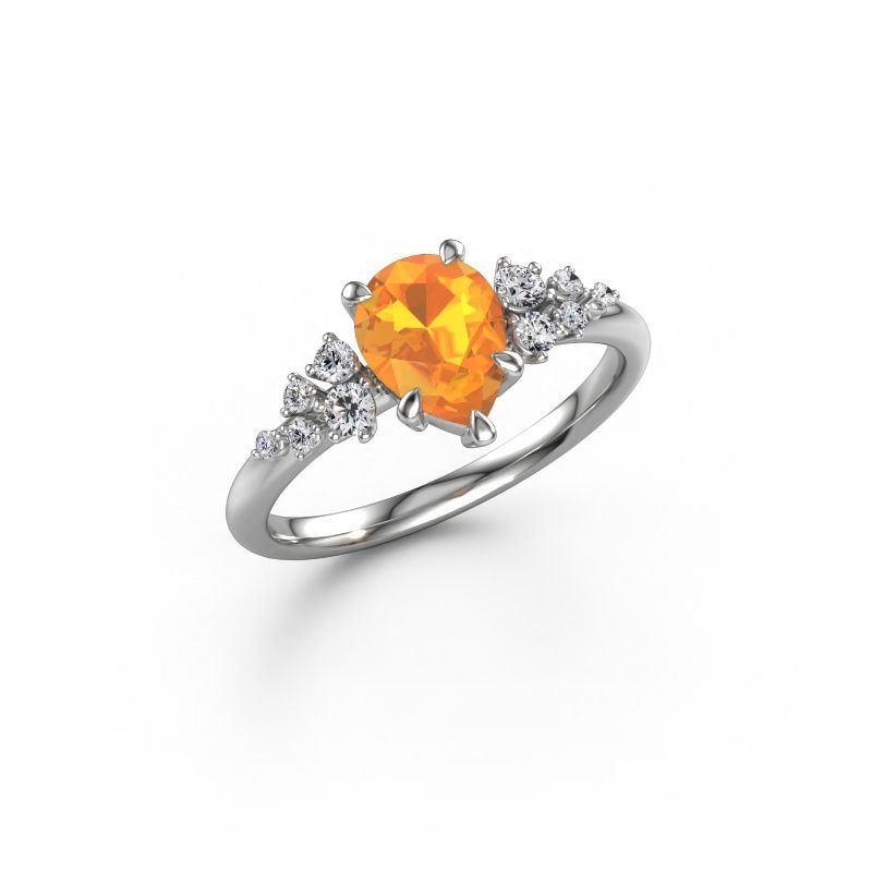 Bague Royce PER 950 platine citrine 8x6 mm
