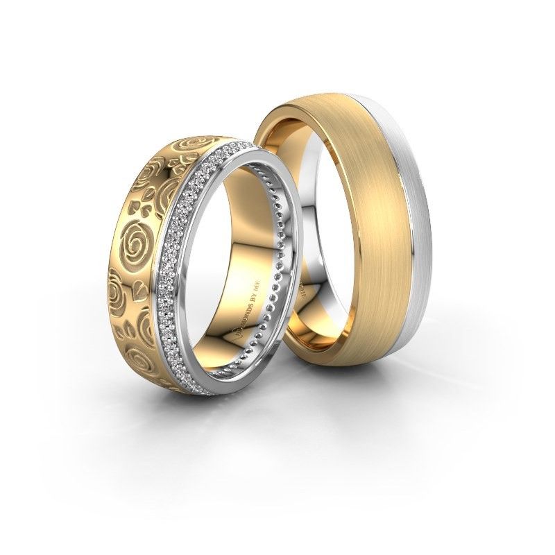 Image of Wedding rings set WH2066LM27D ±7x2.4 mm 14 Carat gold diamond 0.005 crt