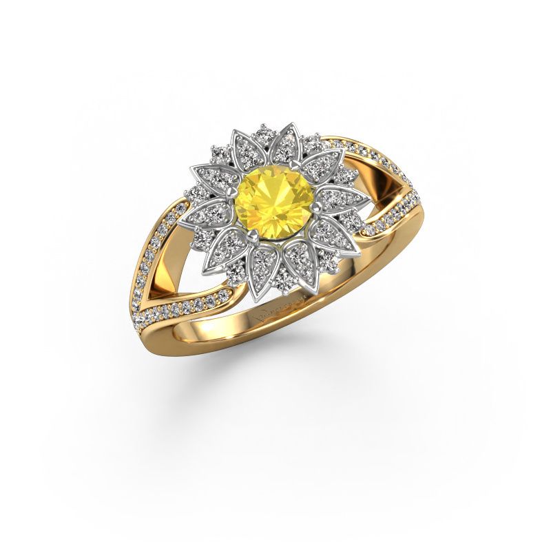 Bague Chasidy 2 585 or jaune saphir jaune 5 mm