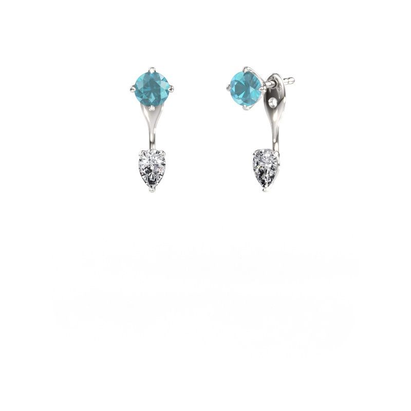 Drop earrings Kate RND-PER 585 white gold blue topaz 5 mm